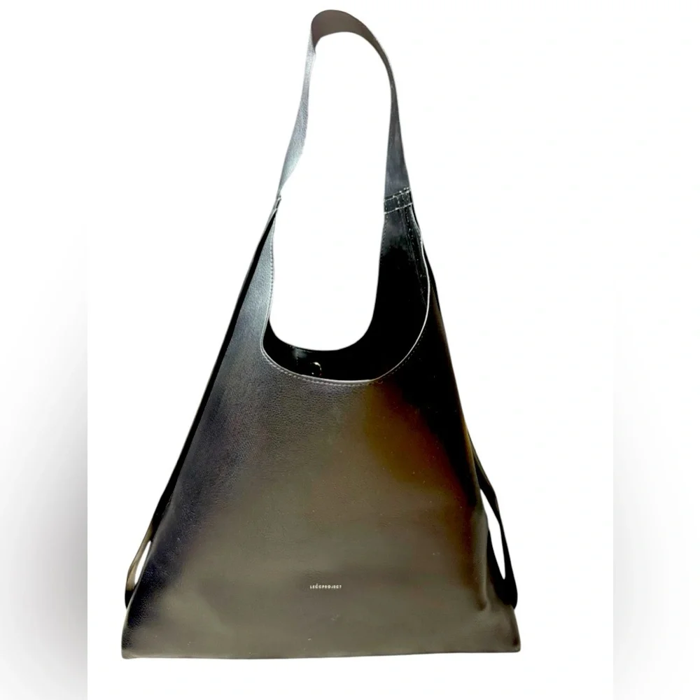 Minimal Black Leather Hobo Bag - Unbranded